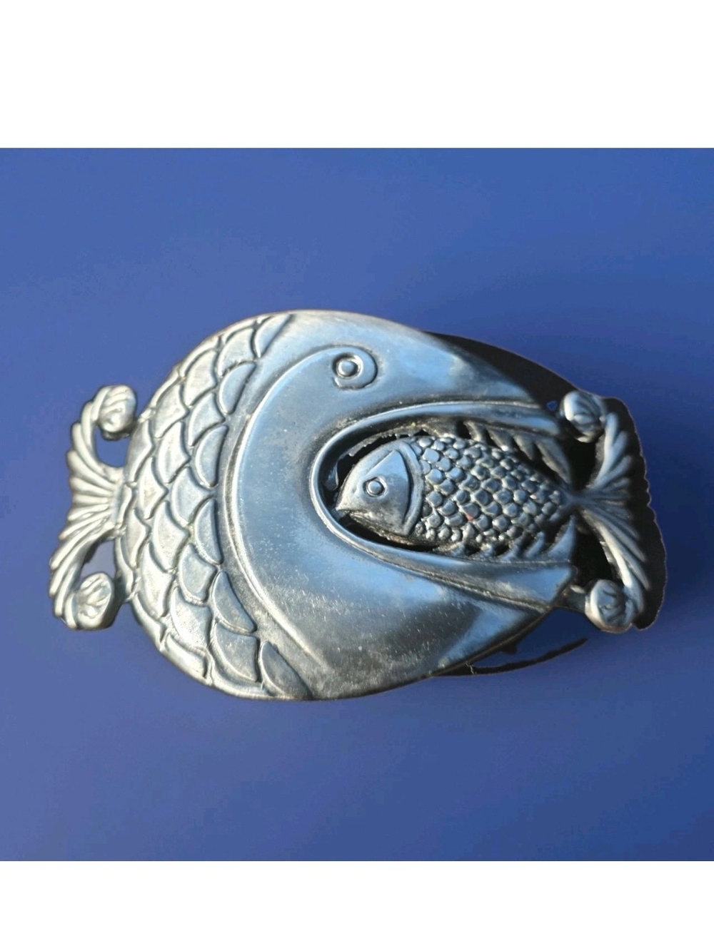 Vintage Silver Metal Alloy Fish Large Belt Buckle 1980s/90s